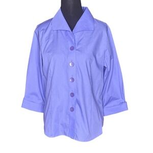 Foxcroft Wrinkle Free Fitted Womens Shirt Lavender Purple 3/4 Sleeve Button  6P